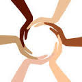 Hands coming together in a circle to convey support and community