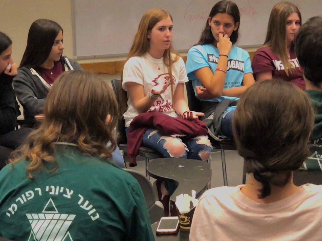 Reform Jewish students from Parkland, Florida come to speak with Netzer Leaders at Veida in Jerusalem about Speaking up for Justice and Freedom